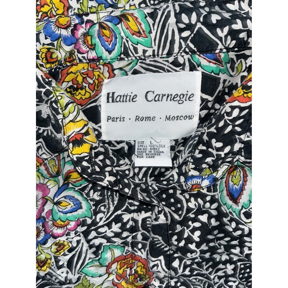 Hattie Carnegie  Women Floral Paisley Short Sleeve Button Down Shirt 100%silk - Picture 4 of 4